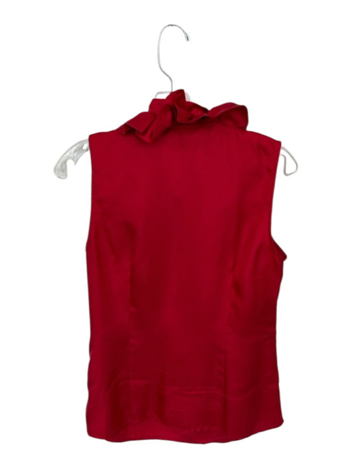 Elizabeth McKay Size 4 Red Silk Ruffle Collar Quarter Button Sleeveless Top Red / 4