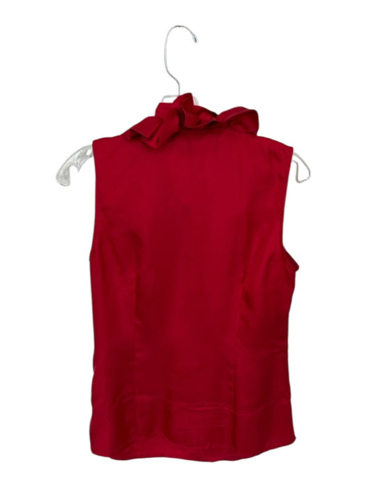 Elizabeth McKay Size 4 Red Silk Ruffle Collar Quarter Button Sleeveless Top Red / 4