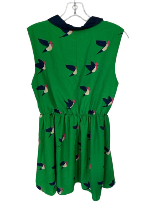 Pink Martini Size M Green & Navy Polyester Collar Birds Sleeveless Dress Green & Navy / M