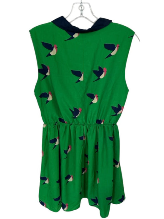 Pink Martini Size M Green & Navy Polyester Collar Birds Sleeveless Dress Green & Navy / M