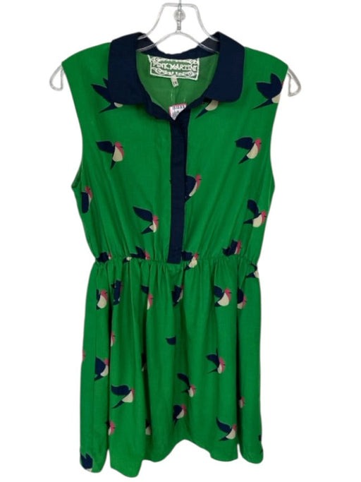 Pink Martini Size M Green & Navy Polyester Collar Birds Sleeveless Dress Green & Navy / M