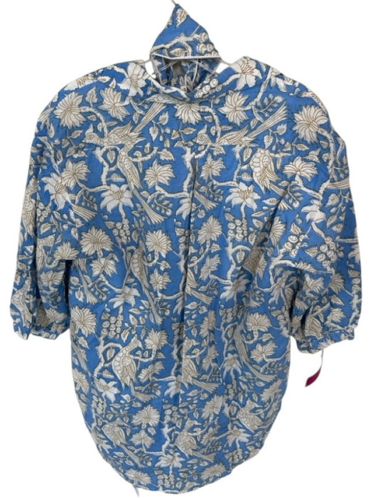 Holly Shae Design Size One Size Blue & White Cotton Floral V Neck Belt Top Blue & White / One Size