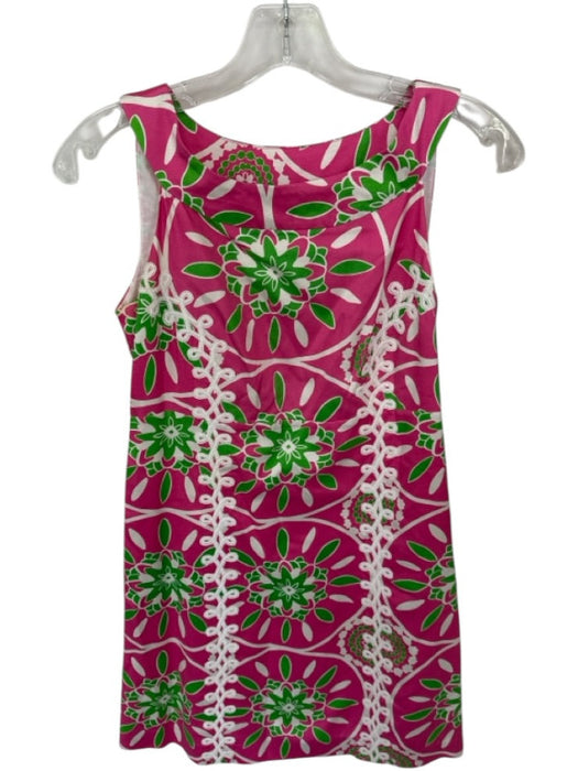 Lilly Pulitzer Size 0 Pink & Green Cotton & Silk Floral Lace Detail Mini Dress Pink & Green / 0