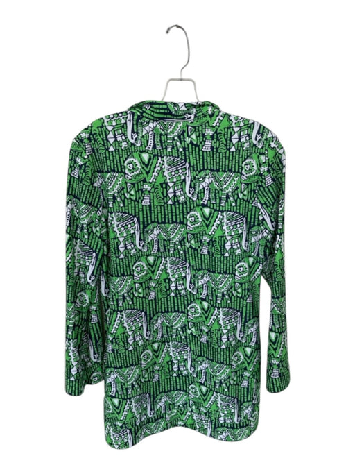 Jude Connally Size S Green & Navy Nylon Blend Long Sleeve Elephant Collar Top Green & Navy / S