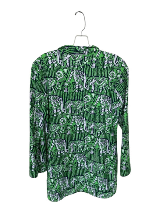 Jude Connally Size S Green & Navy Nylon Blend Long Sleeve Elephant Collar Top Green & Navy / S
