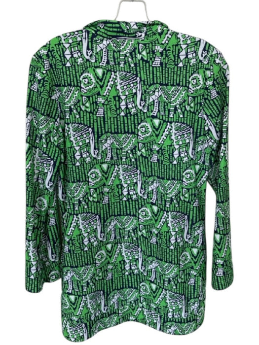Jude Connally Size S Green & Navy Nylon Blend Long Sleeve Elephant Collar Top Green & Navy / S