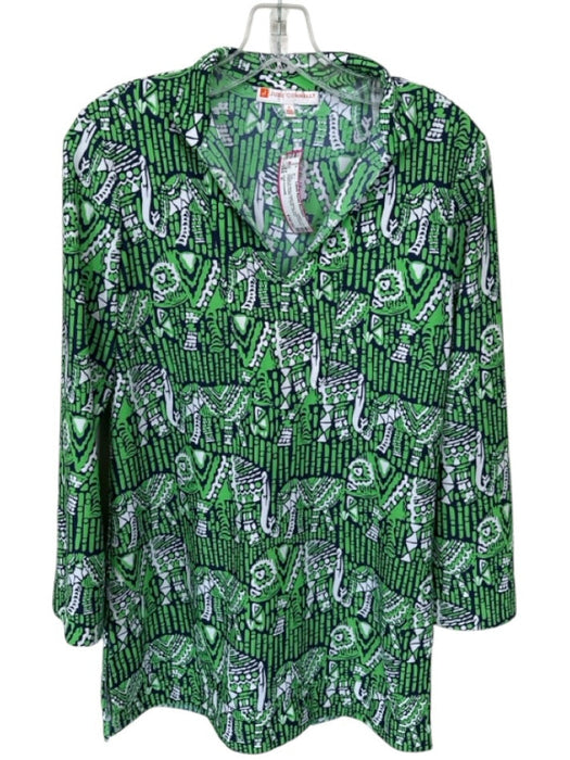 Jude Connally Size S Green & Navy Nylon Blend Long Sleeve Elephant Collar Top Green & Navy / S
