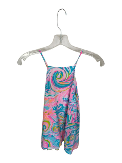 Lilly Pulitzer Size S Aqua & Pink Print Silk High Neck waves Spaghetti Strap Top Aqua & Pink Print / S
