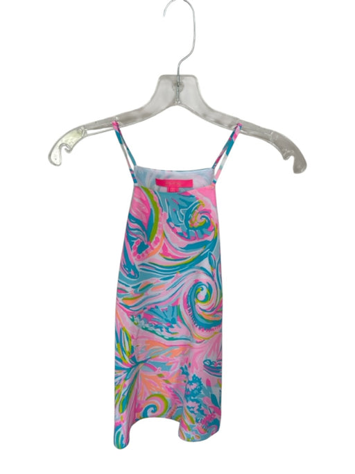 Lilly Pulitzer Size S Aqua & Pink Print Silk High Neck waves Spaghetti Strap Top Aqua & Pink Print / S