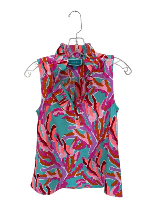 Southern Frock Size S Pink & Multi Polyester Ruffle Collar Quarter Button Top Pink & Multi / S