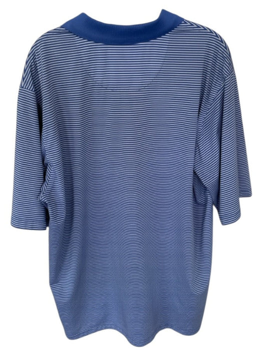 Size XL Blue & White Polyester Stripes Collar Quarter Button Men's Polo Blue & White / XL