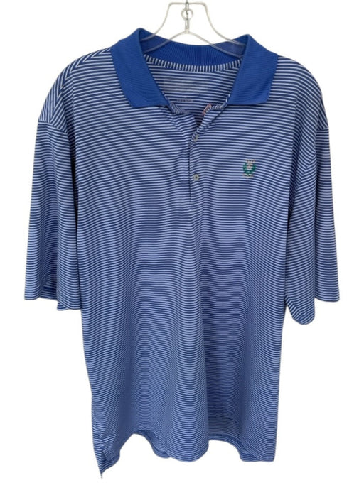 Size XL Blue & White Polyester Stripes Collar Quarter Button Men's Polo Blue & White / XL