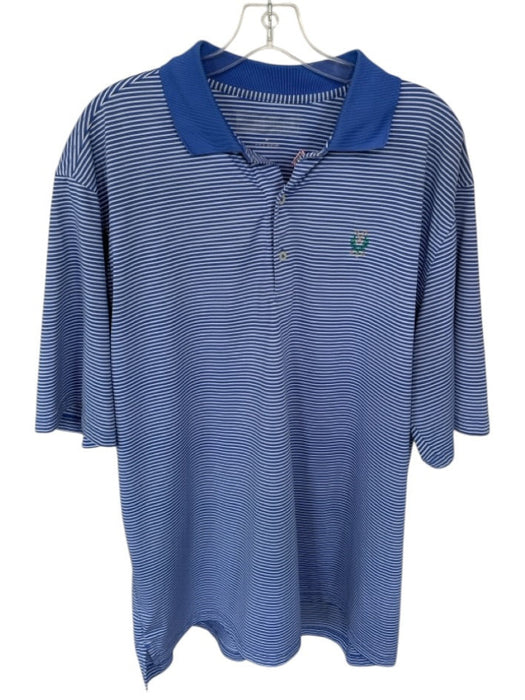 Size XL Blue & White Polyester Stripes Collar Quarter Button Men's Polo Blue & White / XL