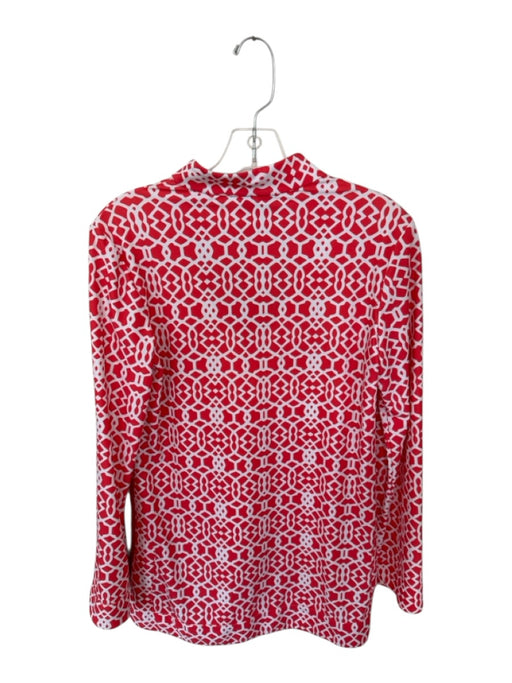 Jude Connally Size S Coral & White Nylon Blend Long Sleeve Geometric Collar Top Coral & White / S