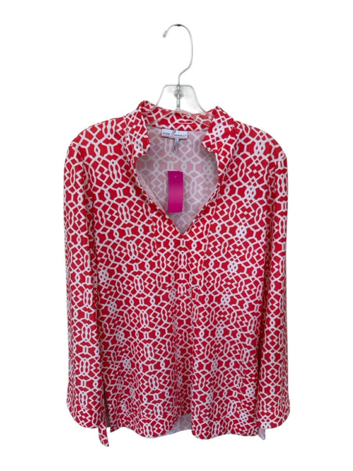 Jude Connally Size S Coral & White Nylon Blend Long Sleeve Geometric Collar Top Coral & White / S