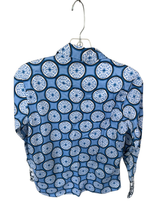 Tizzie Size M Blue & White Cotton Blend Button Up Mosaic Long Sleeve Top Blue & White / M