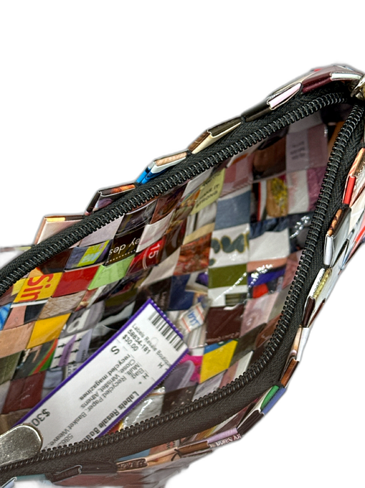 Multi Recycled Paper Basket Weave Zip Close Wristlet Bag Multi / S