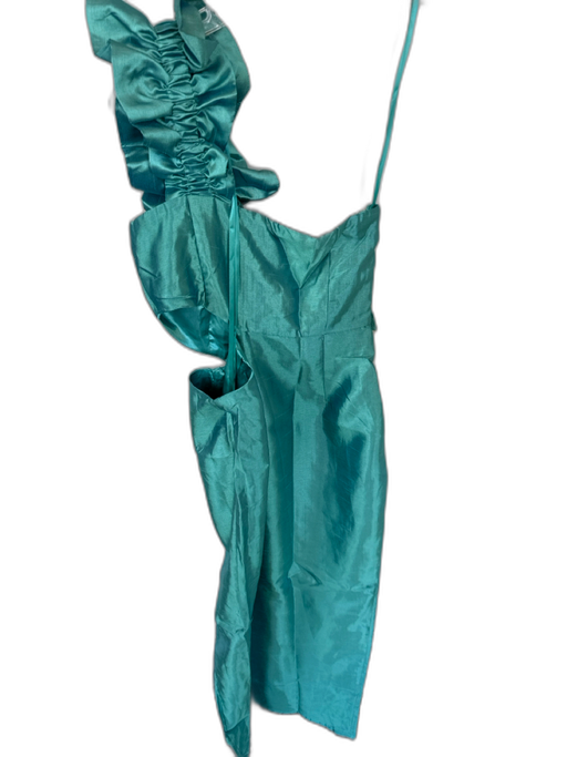 Selfie Leslie Size S Teal Polyester One Shoulder Side Cut Outs Ruffles Gown Teal / S