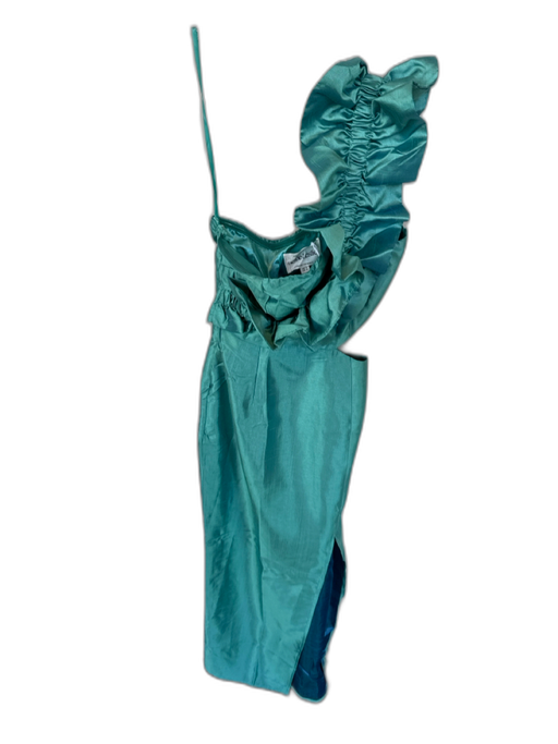 Selfie Leslie Size S Teal Polyester One Shoulder Side Cut Outs Ruffles Gown Teal / S