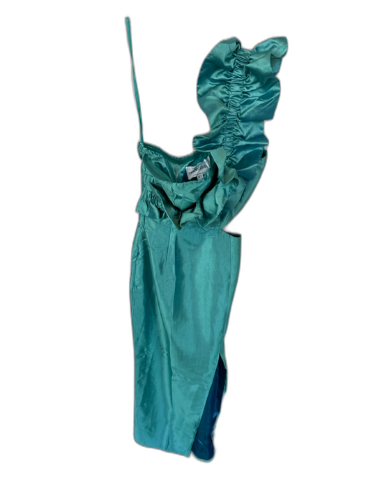 Selfie Leslie Size S Teal Polyester One Shoulder Side Cut Outs Ruffles Gown Teal / S