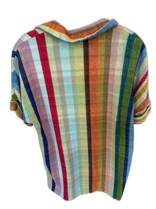 Warm Size 0 Multi Cotton Short Cuff Sleeve Striped Collar V Neck Dress Multi / 0