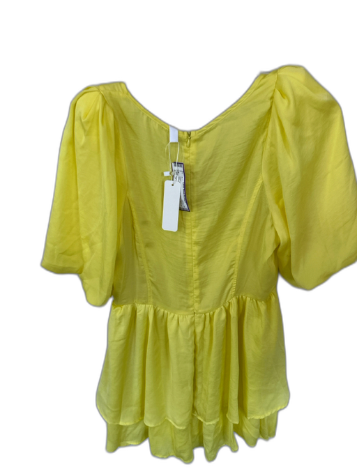 Glam Size M Yellow Polyester Short Balloon Sleeve Shoulder Pads V Neck Dress Yellow / M