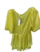 Glam Size M Yellow Polyester Short Balloon Sleeve Shoulder Pads V Neck Dress Yellow / M