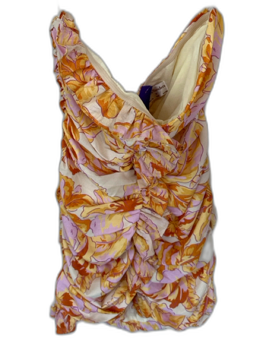 Seven Wonders Size M Orange & Purple Polyester Blend Strapless Flowers Dress Orange & Purple / M