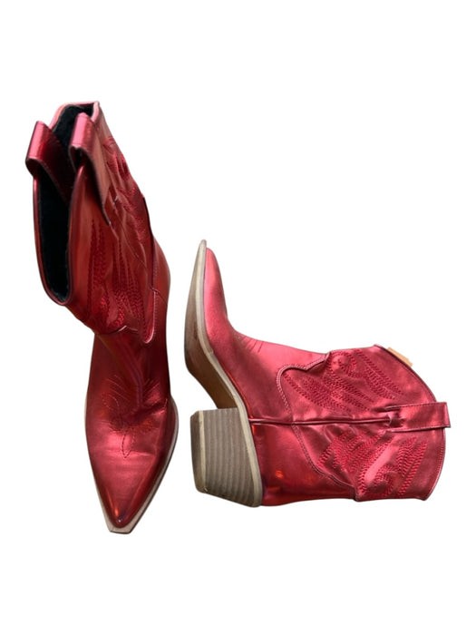 Shu Shop Shoe Size 8 Red Vegan Leather Metallic Cowboy Boots Red / 8