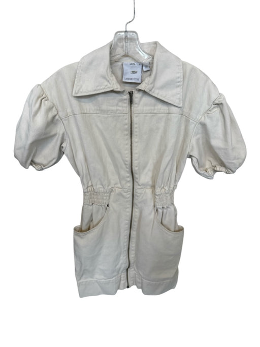 C/Meo Collective Size XS Cream Cotton Short Balloon Sleeve Front Zip Mini Dress Cream / XS