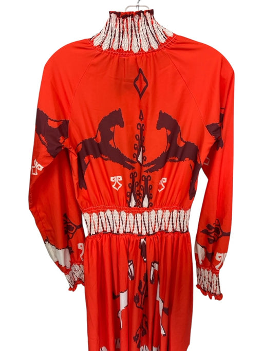Ruthie & Esther Size S Orange & Brown Polyester Mock Neck Elastic Waist Dress Orange & Brown / S
