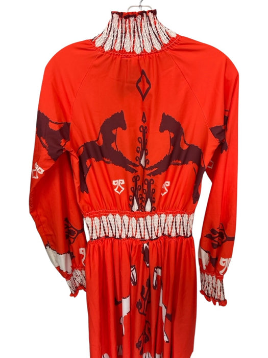 Ruthie & Esther Size S Orange & Brown Polyester Mock Neck Elastic Waist Dress Orange & Brown / S