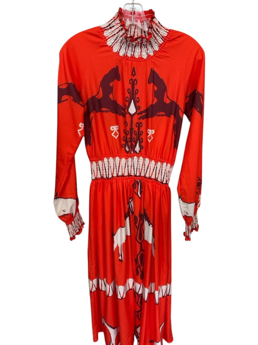 Ruthie & Esther Size S Orange & Brown Polyester Mock Neck Elastic Waist Dress Orange & Brown / S