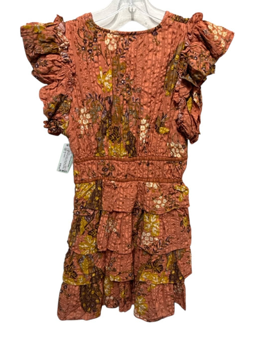 Ulla Johnson Size 2 Orange & Brown Cotton Blend Floral Ruffle Cap Sleeve Dress Orange & Brown / 2