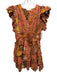 Ulla Johnson Size 2 Orange & Brown Cotton Blend Floral Ruffle Cap Sleeve Dress Orange & Brown / 2