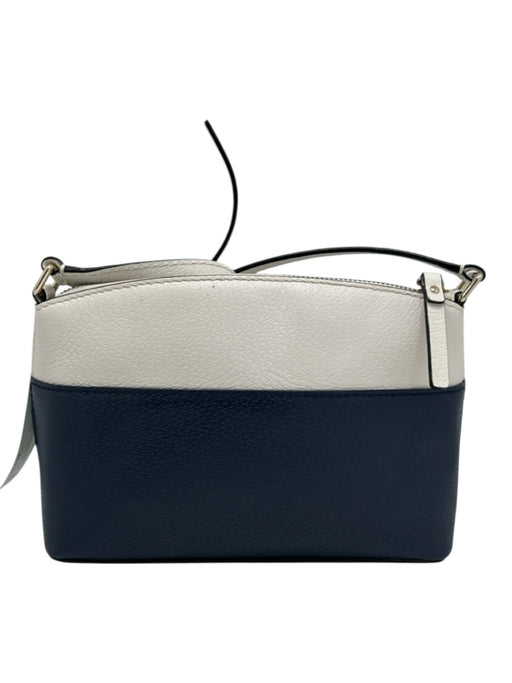 Kate Spade White & Navy Blue Leather Zip Top Color Block Adjustable Strap Bag White & Navy Blue