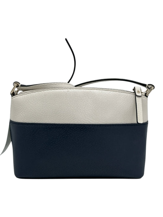 Kate Spade White & Navy Blue Leather Zip Top Color Block Adjustable Strap Bag White & Navy Blue
