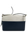 Kate Spade White & Navy Blue Leather Zip Top Color Block Adjustable Strap Bag White & Navy Blue