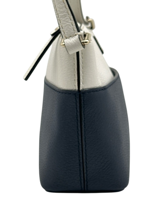 Kate Spade White & Navy Blue Leather Zip Top Color Block Adjustable Strap Bag White & Navy Blue