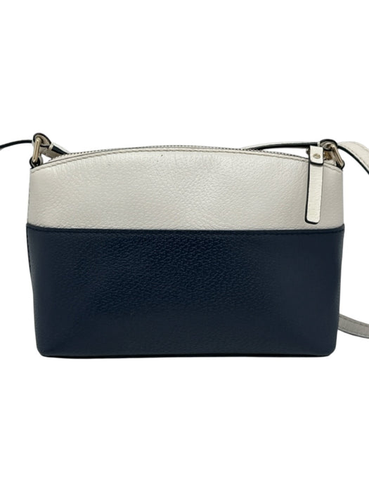 Kate Spade White & Navy Blue Leather Zip Top Color Block Adjustable Strap Bag White & Navy Blue