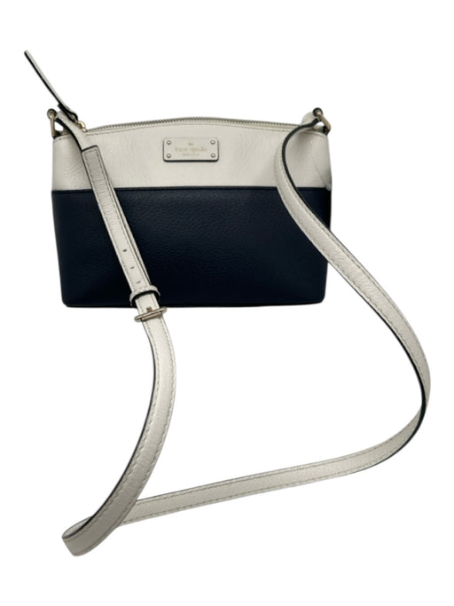 Kate Spade White & Navy Blue Leather Zip Top Color Block Adjustable Strap Bag White & Navy Blue