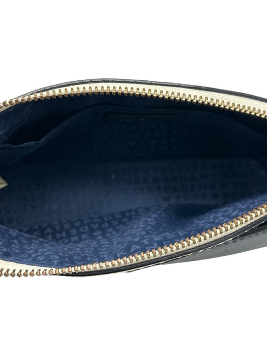 Kate Spade White & Navy Blue Leather Zip Top Color Block Adjustable Strap Bag White & Navy Blue