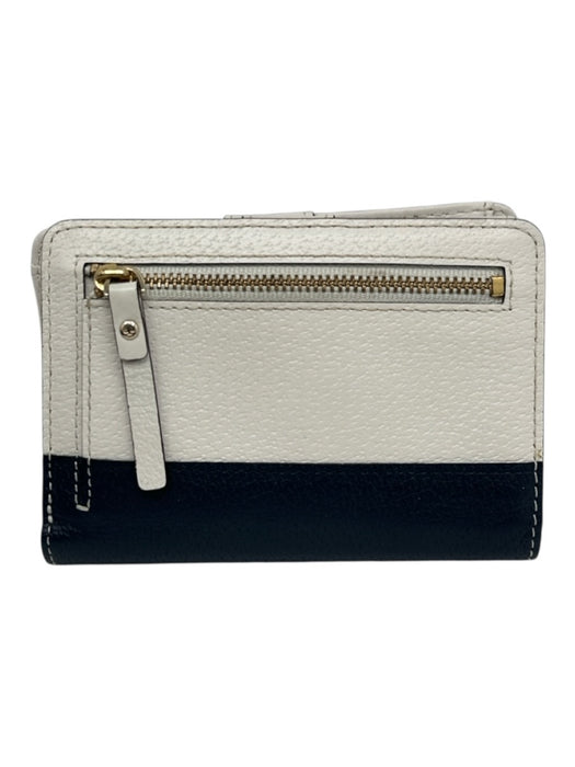 Kate Spade White & Navy Blue Leather Zip Top Color Block Adjustable Strap Bag White & Navy Blue
