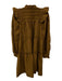 Sea New York Size XS Brown Polyester Blend Shirred Button Down Ruffle Trim Dress Brown / XS