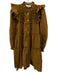 Sea New York Size XS Brown Polyester Blend Shirred Button Down Ruffle Trim Dress Brown / XS