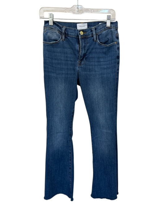 Frame Size 29 Medium Wash Cotton Raw Hem Flare Jeans Medium Wash / 29