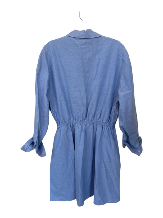 Zara Size L Blue Cotton Long Sleeve V Neck Collar Waistband Dress Blue / L