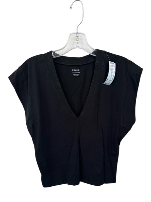 Frame Size L Black Cotton V Neck Cap Sleeve Cropped Top Black / L