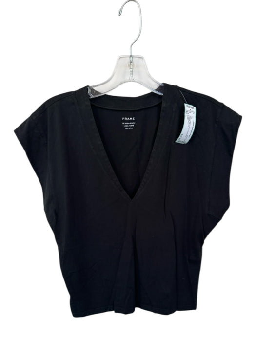 Frame Size L Black Cotton V Neck Cap Sleeve Cropped Top Black / L