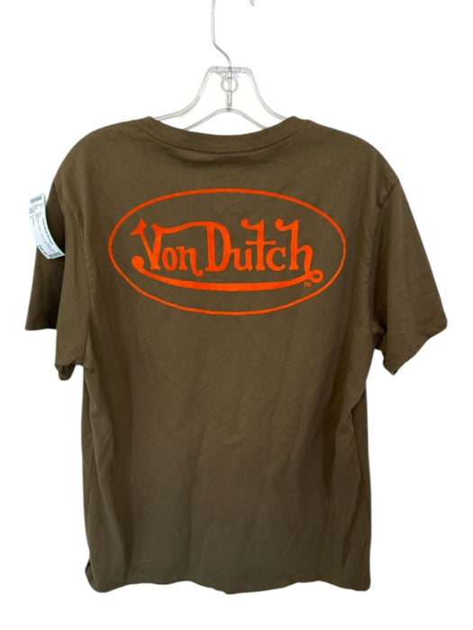 Von Dutch Size L Dark Olive Cotton T shirt Logo Men's Shirt Dark Olive / L